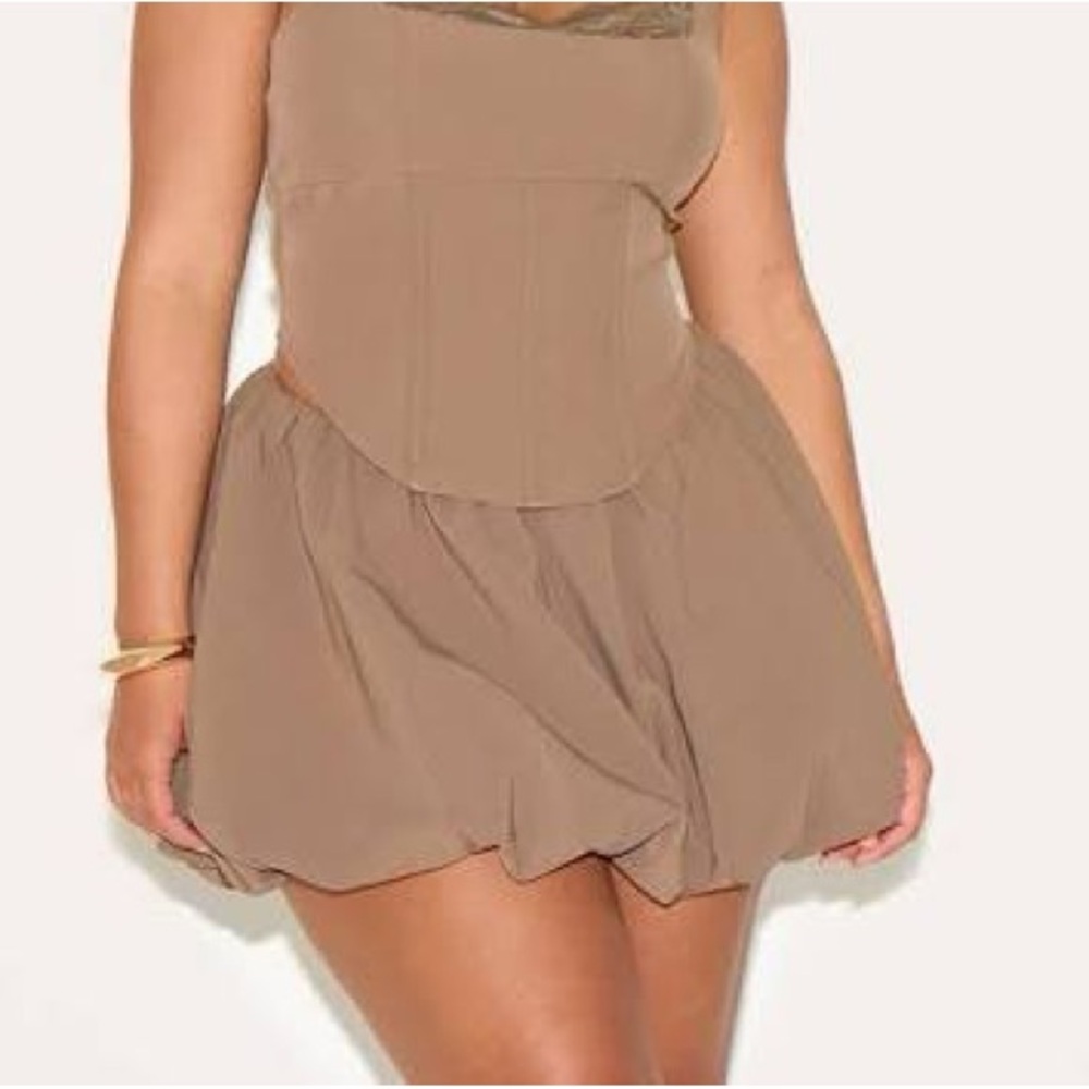 PrettyLittleThing Shape Mocha Tailored Puffball Mini Skirt Bubble Cloud Brown